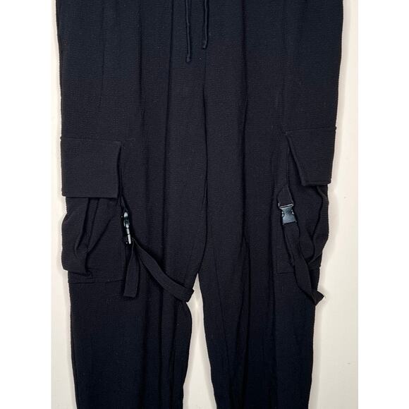 NWOT FOREVER 21 MEN Black Crepe Linen Cargo Jogger Sweatpants SIZE SMALL - Picture 2 of 10